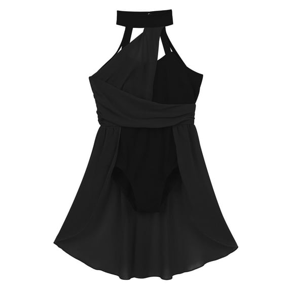 Runhomal Kid Girls Sleeveless Ruched Ballet Leotard Lyrical Contemporary Dance Dresses Black 10
