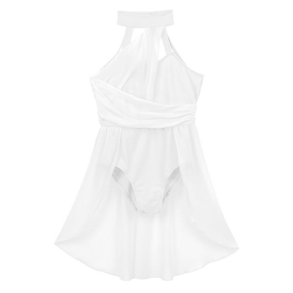 Runhomal Kid Girls Sleeveless Ruched Ballet Leotard Lyrical Contemporary Dance Dresses Ivory 6