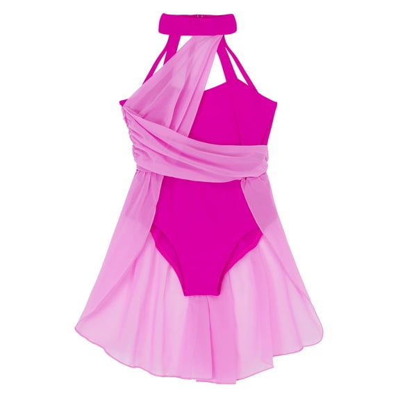 Runhomal Kid Girls Sleeveless Ruched Ballet Leotard Lyrical Contemporary Dance Dresses Rose 14