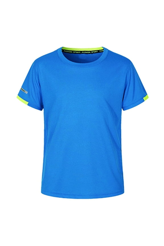 Kids Boys Dry-Fit Short Sleeve Workout Sport Tops Moisture Wicking Athletic Performance Blue 130