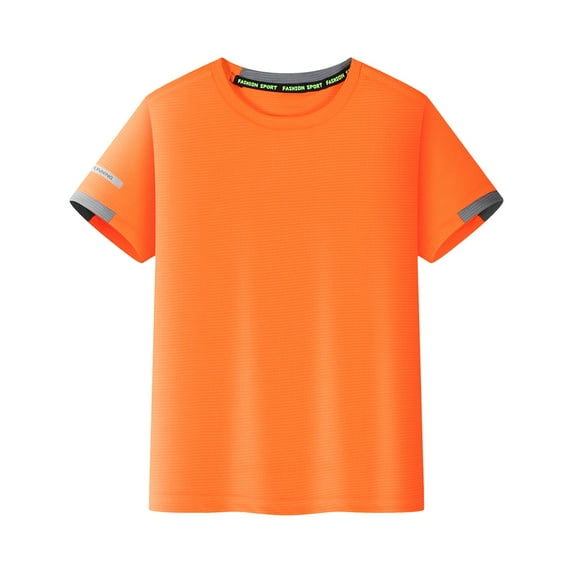 Runhomal Kids Boys Dry-Fit Short Sleeve Workout Sport Tops Moisture Wicking Athletic Performance Orange 130