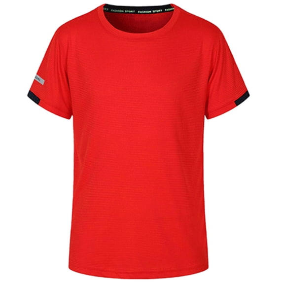 Runhomal Kids Boys Dry-Fit Short Sleeve Workout Sport Tops Moisture Wicking Athletic Performance Red 140