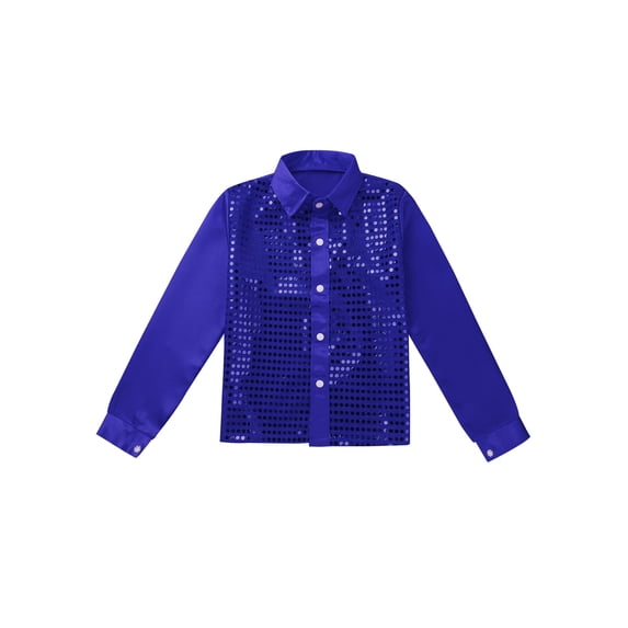 Runhomal Kids Boys Girls Sequins Long Sleeve Hip Hop Dance T-Shirt Party Tops Blue 5-6