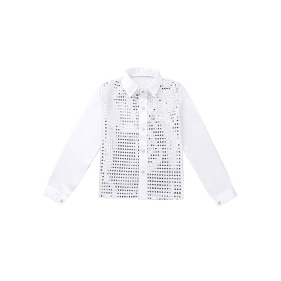 Runhomal Kids Boys Girls Sequins Long Sleeve Hip Hop Dance T-Shirt Party Tops White 12-14