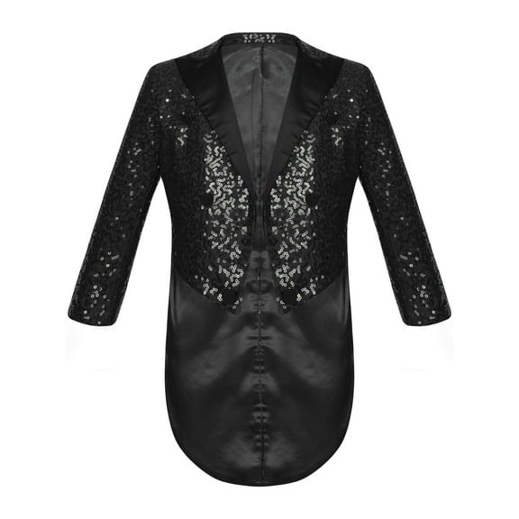 Runhomal Kids Boys' Peak Lapel Sequined Tuxedo Tailcoat Suit Jacket Wedding Party Blazer Swallowtail Black 12