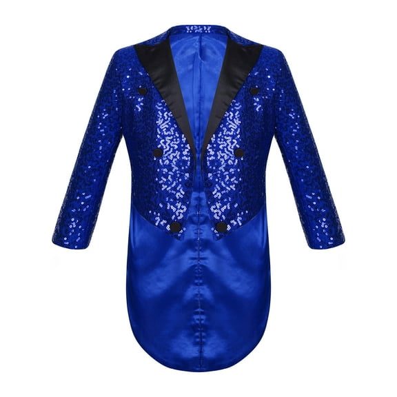 Runhomal Kids Boys' Peak Lapel Sequined Tuxedo Tailcoat Suit Jacket Wedding Party Blazer Swallowtail Blue 8