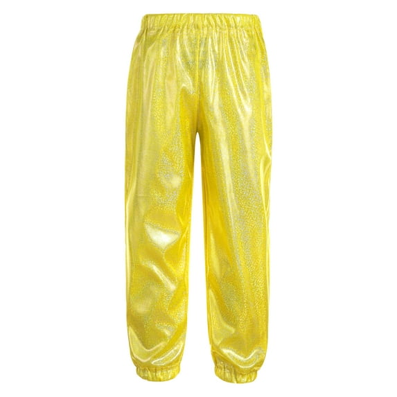 Runhomal Kids Boys and Girls Shiny Metallic Pants Elastic Waistband Jazz Dance Harem Trousers Loose Gold 110