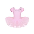 thumbnail image 1 of Runhomal Kids Girls Cap Sleeve Ballet Dance Leotard Mesh Tutu Dress Rhinestones Gymnastics Outfits Dancewear Pink 5-6, 1 of 7