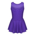 thumbnail image 1 of Runhomal Kids Girls Ice Skating Sparkle Diamond V-shaped Sheer Tulle Splice Leotard A-line Dress for Violet 6, 1 of 7