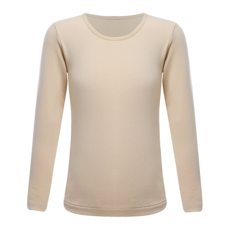 Runhomal Kids Girls Thermal Underwear Tops Dance Training Long Sleeve T Shirt Top Type B Nude XL Girl s Beige