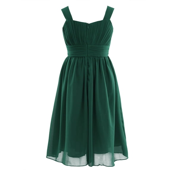 Runhomal Kids Girls Wide Straps Chiffon Knee Length Swing Dress Princess Wedding Bridesmaid Dress Green 6