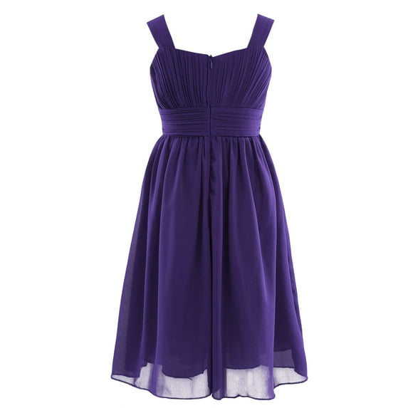Runhomal Kids Girls Wide Straps Chiffon Knee Length Swing Dress Princess Wedding Bridesmaid Dress Purple 6