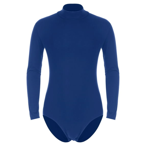 Runhomal Men's Solid Mock Neck Gymnastics Leotard Press Button Crotch Leotard T-Shirts Bodysuit Royal Blue XXL