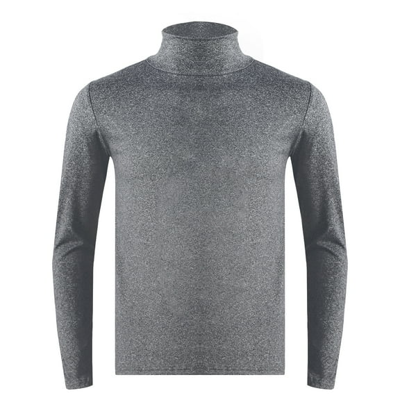Runhomal Mens High Neck Long Sleeve Thermal Basic Shirts Slim Fit Cotton T-shirt Pullover Tops Dark Gray XL