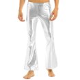 thumbnail image 1 of Runhomal Mens Shiny Metallic 70's Disco Dude Pants Costume Flared Bell Bottom Leggings Long Trousers Silver S, 1 of 7