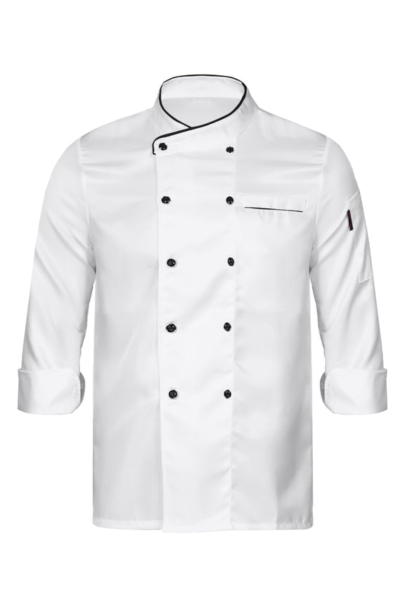Unisex Double-Breasted Chef Jacket Long/Short Sleeve Restaurant Kitchen Hotel Chef Coat White Long Sleeve XXL