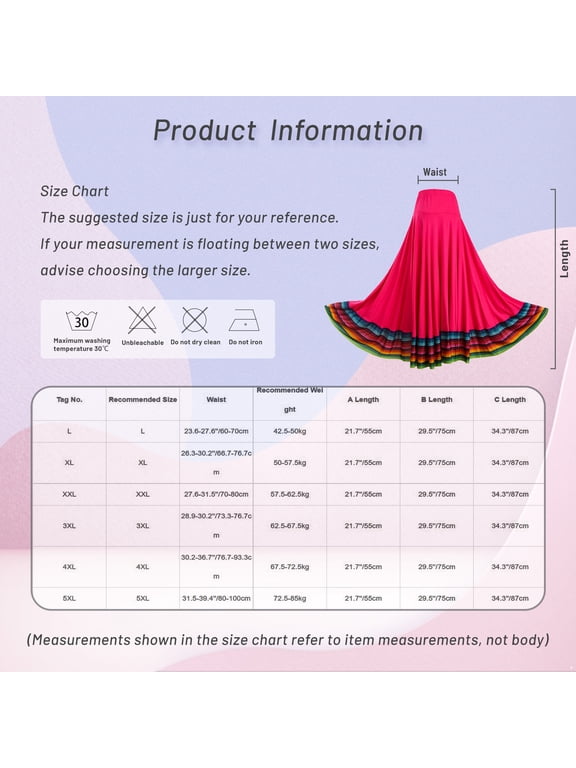 Women Mexican Spanish Folk Dance Skirt Full Circle Pleated Swing Skirt Flamenco Dancing White 87cm 3XL