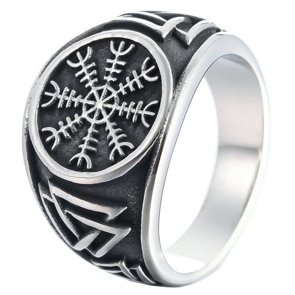 Runic Compass Ring Punk Cool Norse Mythology Jewelry Rings Valknut Nordic Signet Rings (10)
