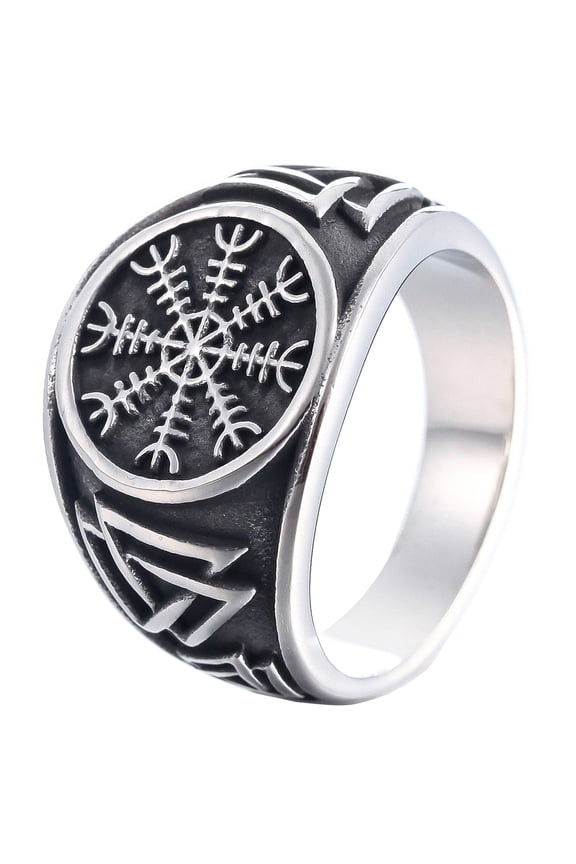Runic Compass Ring Punk Cool Norse Mythology Jewelry Rings Valknut Nordic Signet Rings (7)