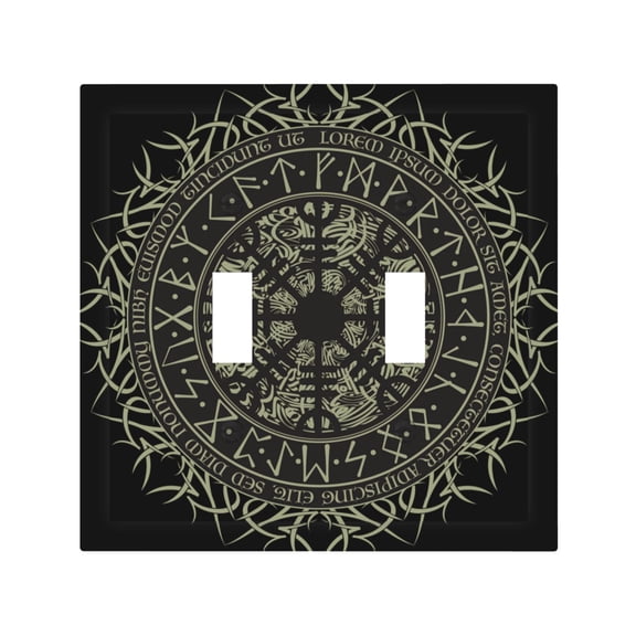 Runic Scandinavian Circle 2 Gang Switch Wall Plate Decorative Double Toggle Cover with 4 Painted Screws for Home & Commercial Use
