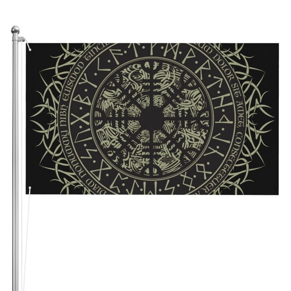 Runic Scandinavian Circle Double Sided Flag 3x5FT Reversible Garden Flag Outdoor Decor for House, Porch, Lawn, Yard, Indoor Wall, Party Decoration