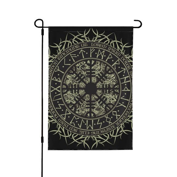 Runic Scandinavian Circle Double Sided Garden Flag 12.5x18 Outdoor Decorative Yard Banner for Patio Lawn Garden