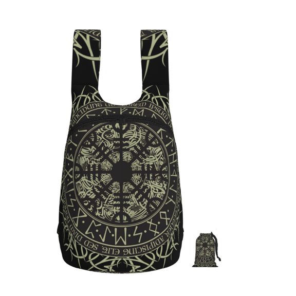 Runic Scandinavian Circle Foldable Storage Backpack Lightweight Packable Travel Daypack for Shopping Commuting Hiking