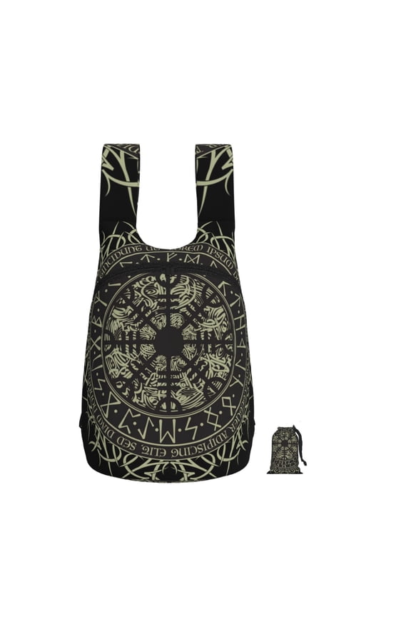Runic Scandinavian Circle Foldable Storage Backpack Lightweight Packable Travel Daypack for Shopping Commuting Hiking