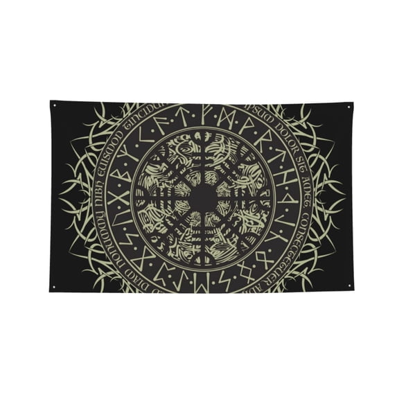 Runic Scandinavian Circle Four Hole Decorated Banner Flag for Garden Yard Home Decoration Indoor Outdoor 2x3 Ft