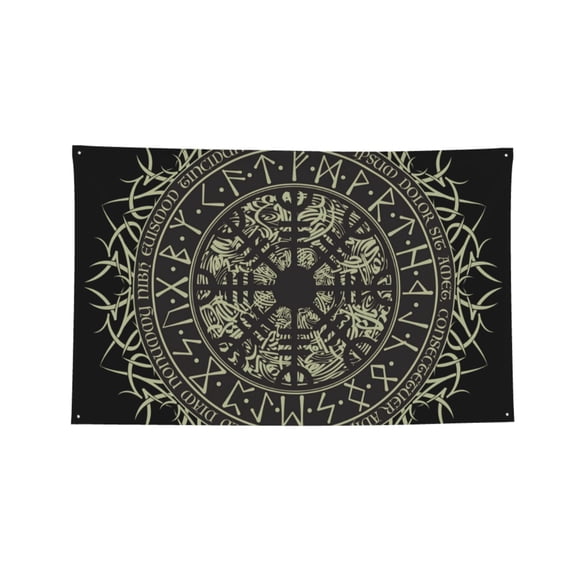 Runic Scandinavian Circle Four Hole Decorated Banner Flag for Garden Yard Home Decoration Indoor Outdoor 3x5 Ft
