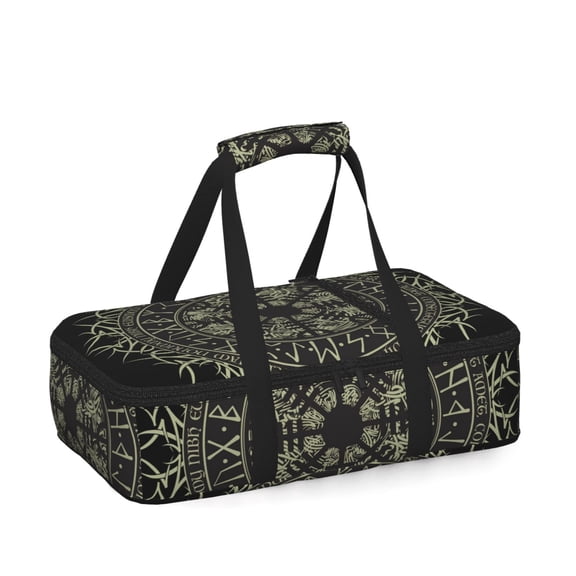 Runic Scandinavian Circle Insulated Casserole Carrier for Hot Cold Food, Bakeware Potluck Thermal Lunch Bag for Lasagna, Parties, Tailgating