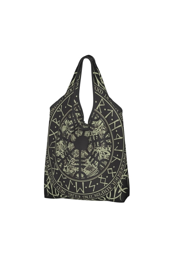 Runic Scandinavian Circle Reusable Grocery Bags Shopping Totes Foldable Washable Pouch Handbag Storage Bag