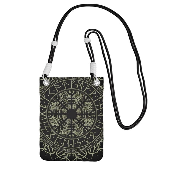 Runic Scandinavian Circle Small Crossbody Phone Bag, Cell Phone Purse with Adjustable Removable Strap, Mini Travel Shoulder Pouch