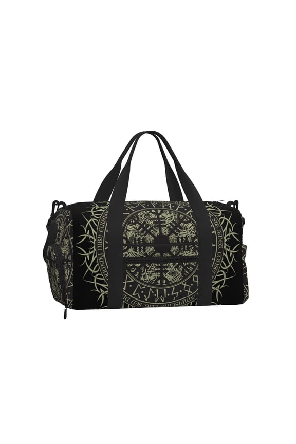 Runic Scandinavian Circle Sports Duffel Bag with Shoe Compartment Travel Crossbody Bag for Gym Yoga Dance