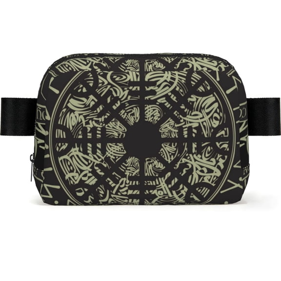 Runic Scandinavian Circle Square Fanny Pack Fashion Belt Bag with Adjustable Strap Crossbody Chest Bag for Travel, Running, Gym