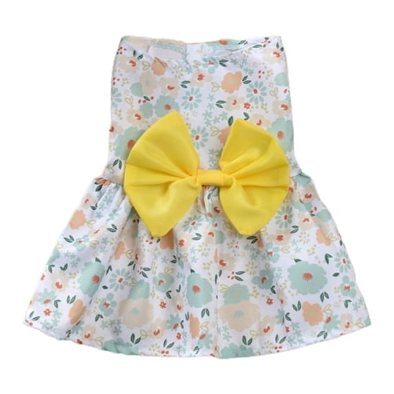 Runkheen Bowknot Floral Dog Dress Harness & Leash Set, Breathable Summer Outfit for Small Girl Dogs Cats Blue Daisy S