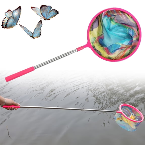 Runkheen Kids Fishing Nets, Telescopic Fishing Landing Net with Handle for Children Fish Net for Kid Youth Retractable Fish Nets for Catching Frog Minnow Cricket Butterfly
