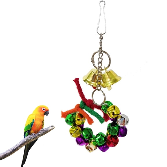 Runkheen Natural Rattan Ball Bird Hanging Chew Toy with Bell, Durable Beak Grinding Foraging Toy for Parakeets Cockatiels Lovebirds Random Color