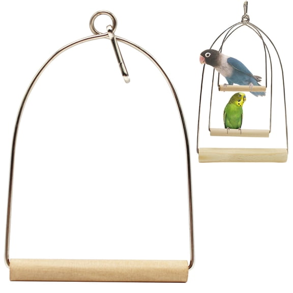 Runkheen Pet Natural Birch Wood Wire Bird Swing, Hanging Cage Accessory Perch Toy for Mental & Physical Enrichment, Ideal for Parakeets, Cockatiels, Lovebirds, Finches & Tiny Pet Birds