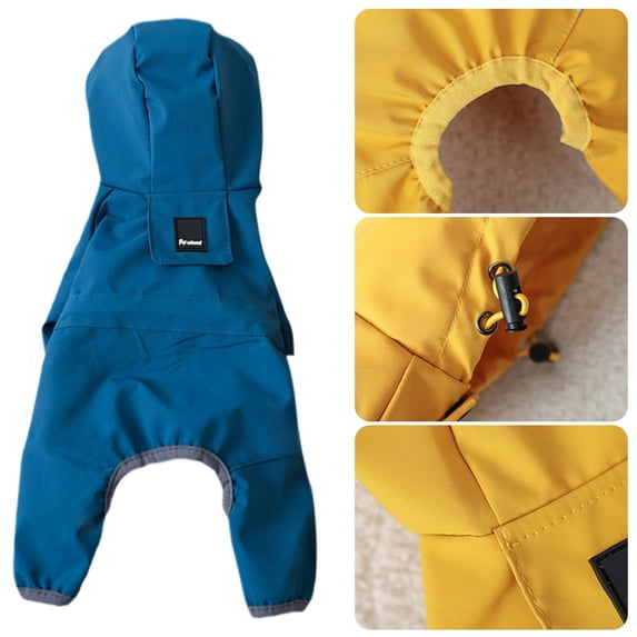 Runkheen Waterproof Hooded Personalized Dog Raincoat, Custom Name Text Puppy Jacket with Reflective Strap & Leash Hole, Small Medium Dogs, Size L,Blue