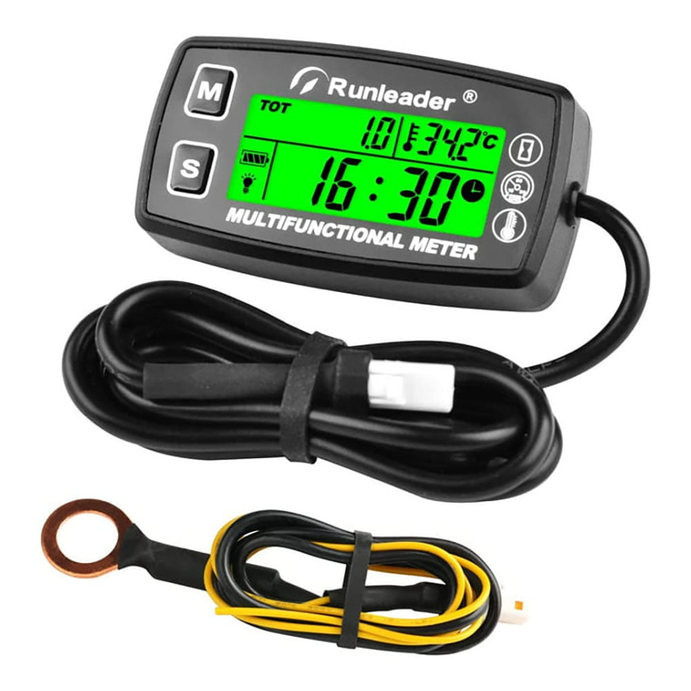 Runleader Digital HM035A Hour Meter Engine Temperature Gauge Alert RPM & Temp Backlights Display