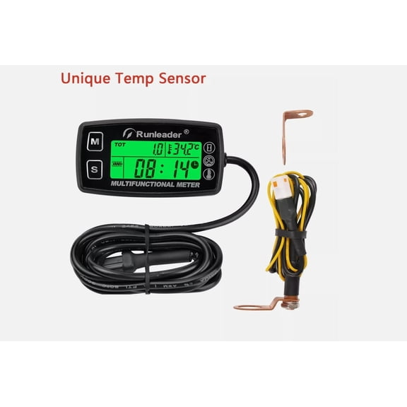 Runleader Digital HM035A Hour Meter Tachometer Engine Temperature Gauge Alert RPM & Temp Waterproof