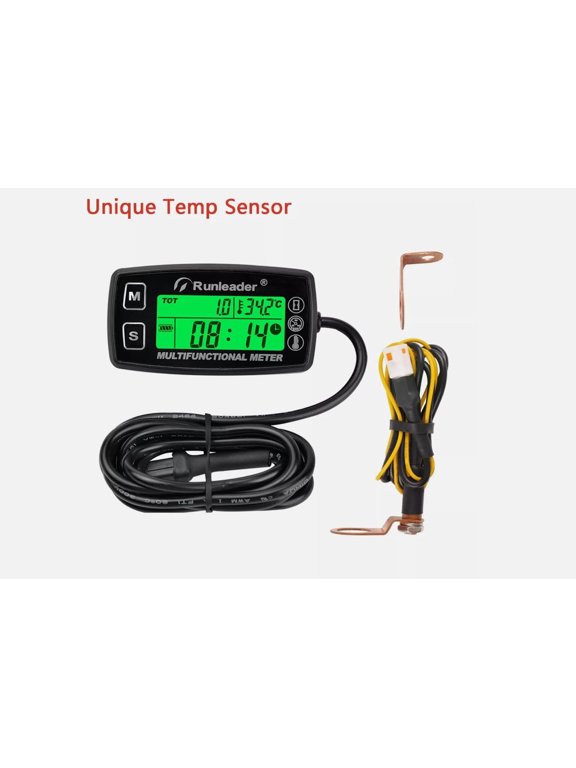 Digital HM035A Hour Meter Tachometer Engine Temperature Gauge Alert RPM & Temp Waterproof