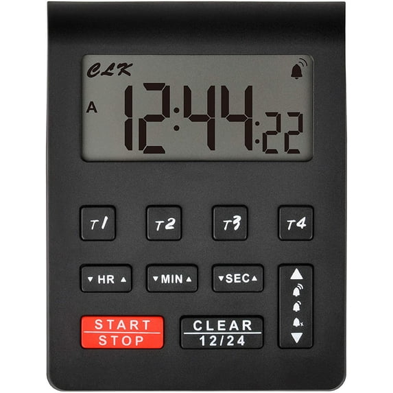 Runleader Digital Kitchen Timer 4 Groups of Timer Clock HM205 LCD Screen Replaceable Battery Black
