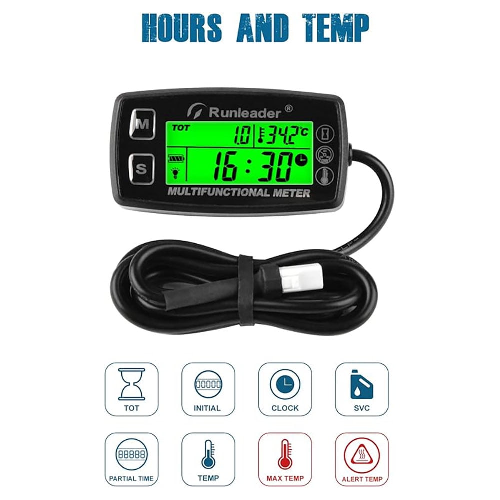 Runleader Digital Tach Hour Meter Engine Temperature Gauge Alert RPM