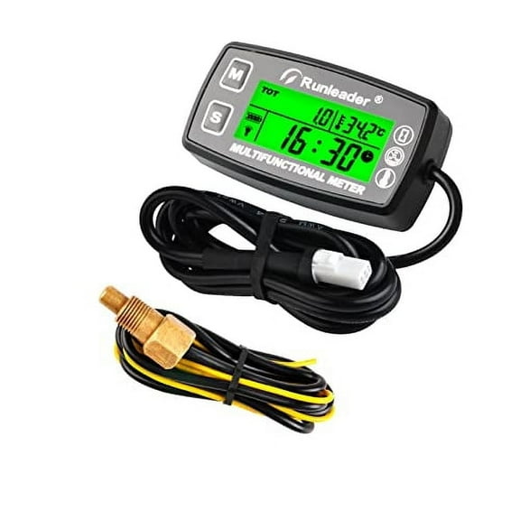 Runleader Digital TachoMeter Engine Water Oil Temperature Gauge Alert RPM & Temp LCD Motorcycle