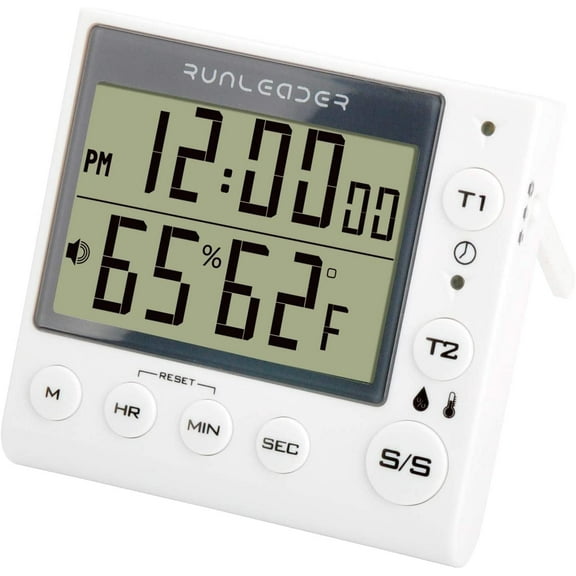 Runleader Dual-Channe LCD Kitchen Countdown Timer Temperature Humidity Display Clock