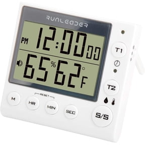 Runleader Dual-Channe LCD Kitchen Countdown Timer Temperature Humidity Display Clock