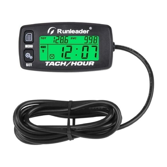 Runleader HM032B Digital Tachometer Hour Meter Gauge Hours Accumulate & RPM Record Motorcycle Black