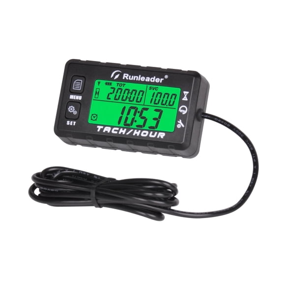 Runleader HM058B Motorcycle Hour Meter Tachometer with Maintenance Reminder, RPM, and Battery